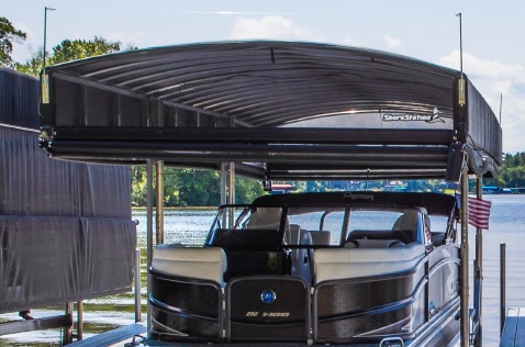 Deep 20-inch ShoreStation Revolution canopy valance offering added protection